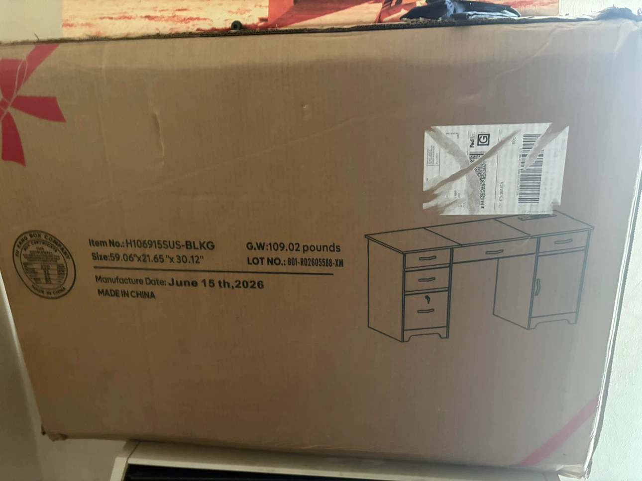 Black 5-Drawer and Cabinet Desk with Power Strip - photo 2