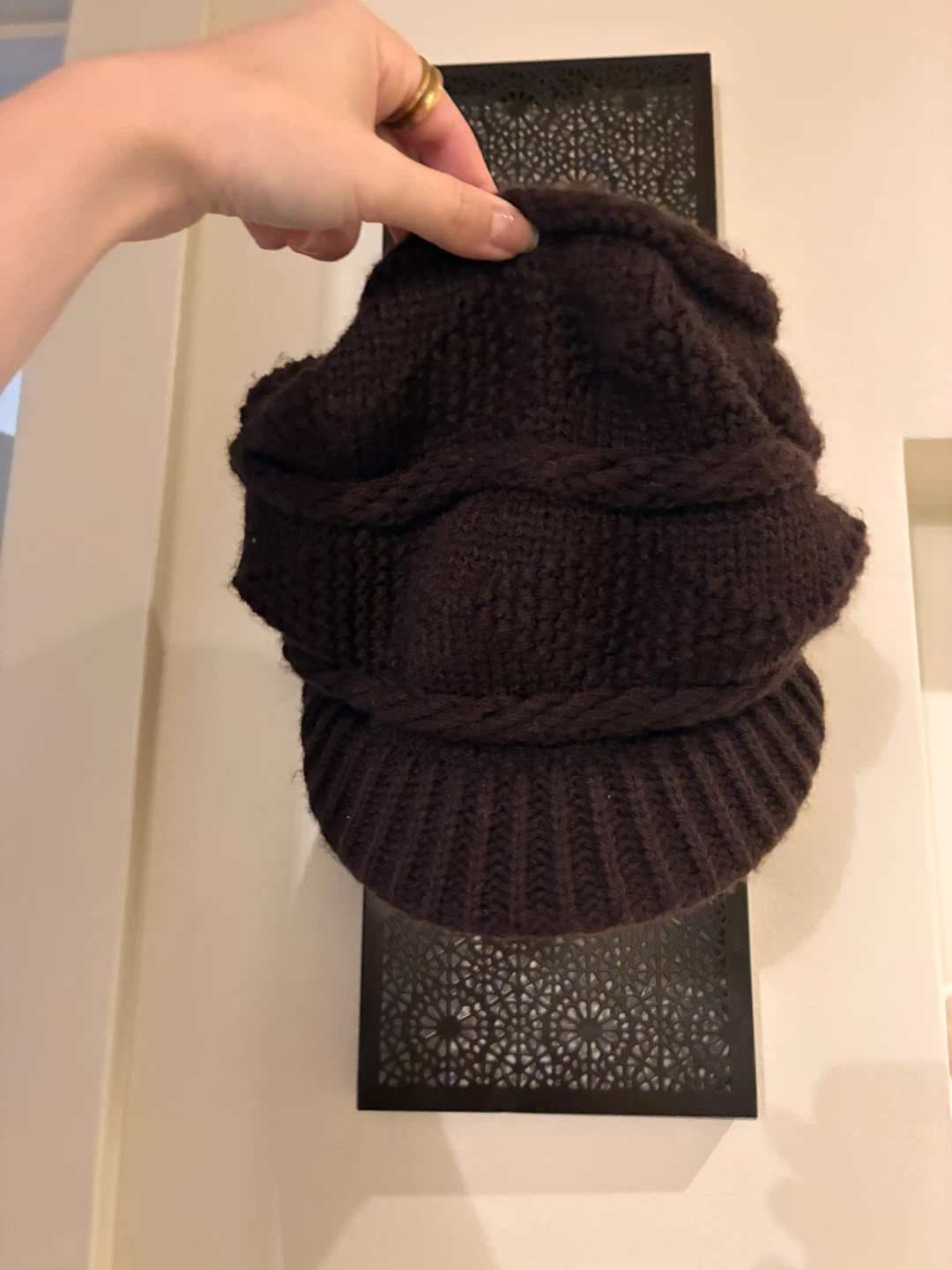 Brown Knit Hat with Visor