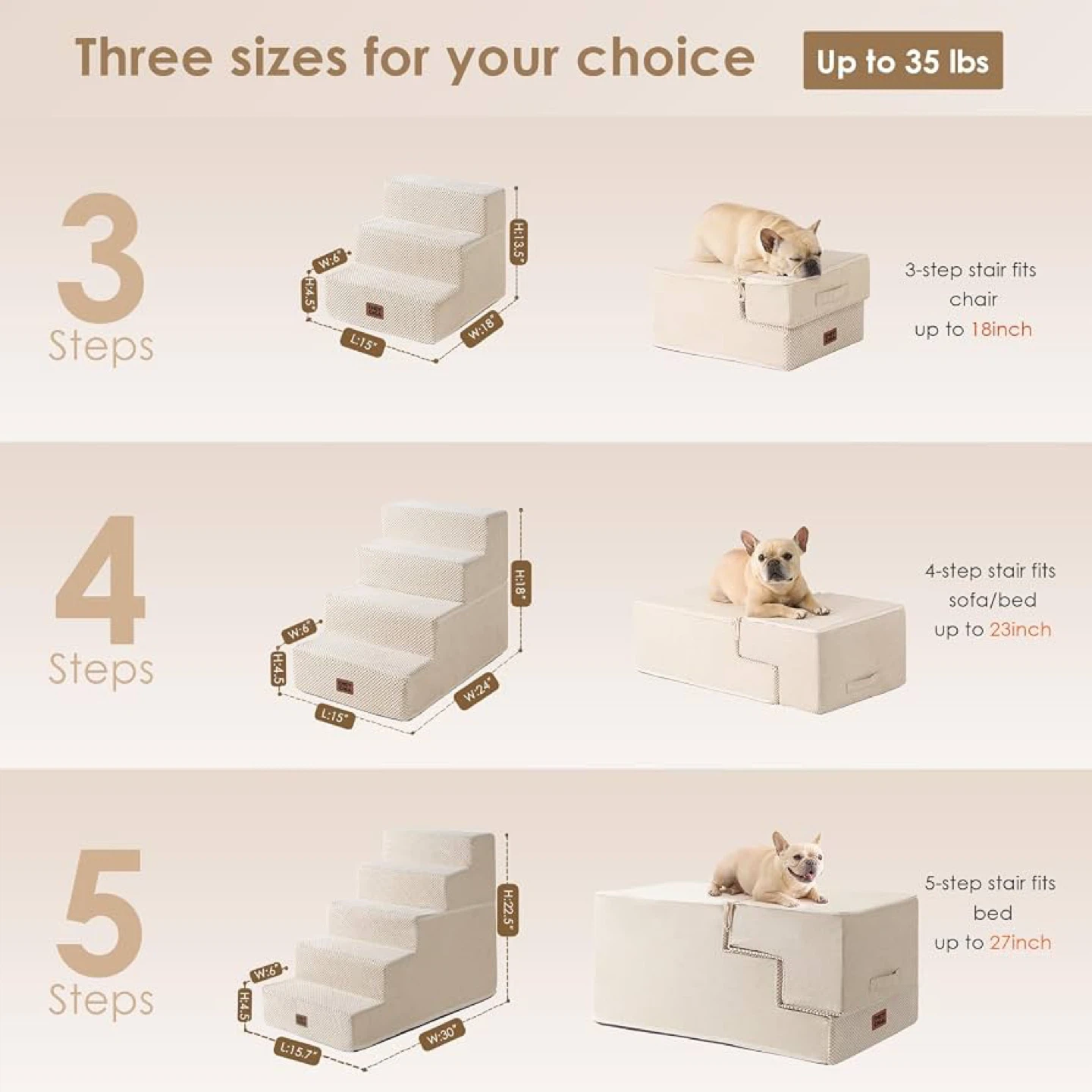 EHEYCIGA Dog Stairs for Small Dog - 3 step - beige - photo 2