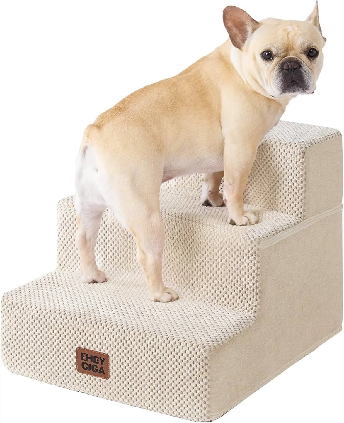 EHEYCIGA Dog Stairs for Small Dog - 3 step - beige