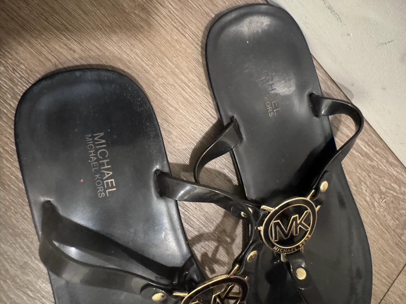 Michael Kors Black Flip Flops with MK Logo