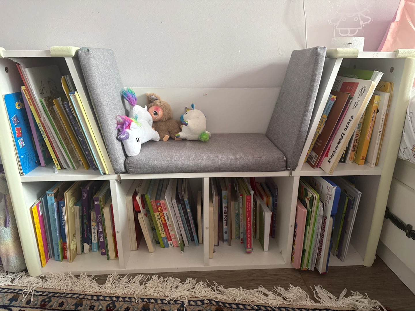 White Kids' Bookshelf with Bench Seat