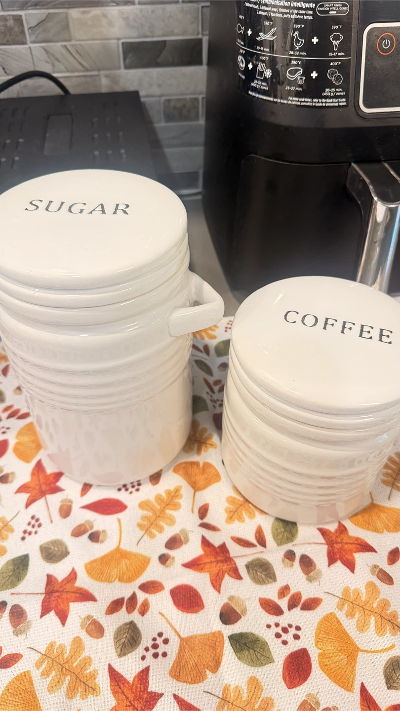 White Ceramic "Coffee" and "Sugar" Canisters Set