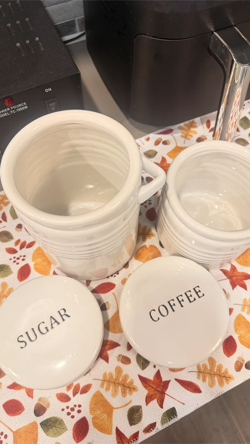 White Ceramic "Coffee" and "Sugar" Canisters Set - photo 2