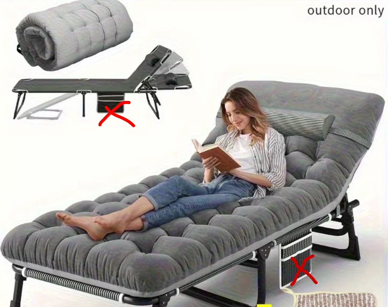 folding camping cot in grey - photo 2