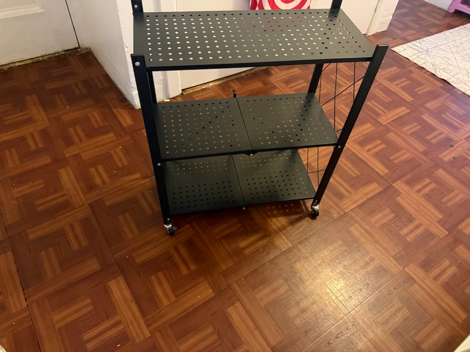 Black 3-Tier Metal Shelf Unit with Wheels