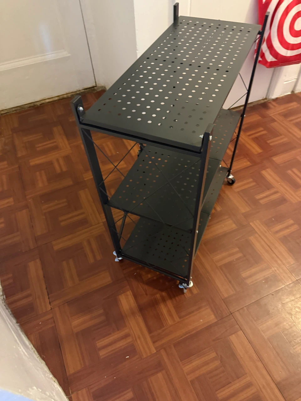 Black 3-Tier Metal Shelf Unit with Wheels - photo 2
