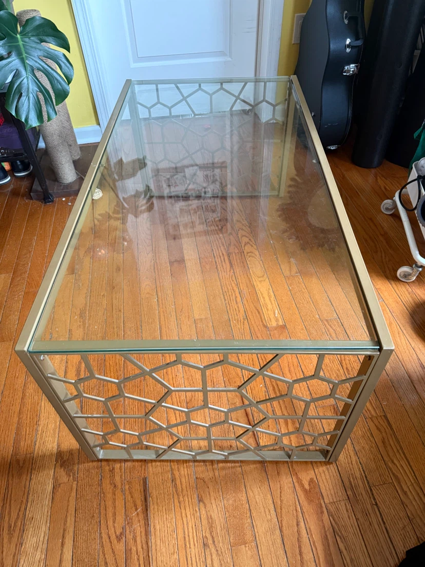 Glass Table with Gold Accents