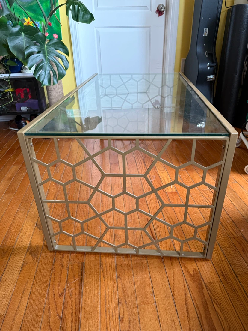 Glass Table with Gold Accents - photo 3