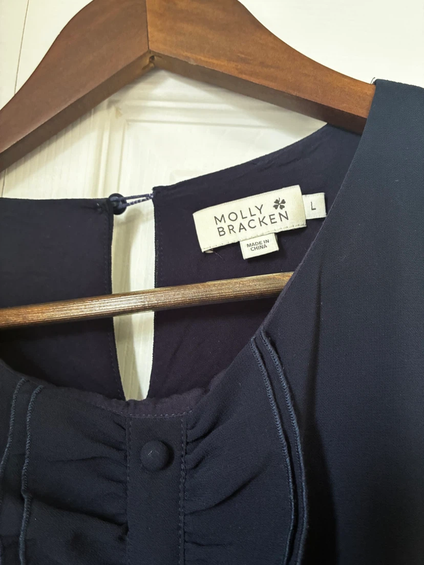 Molly Bracken Navy Ruffled Dress - Size L