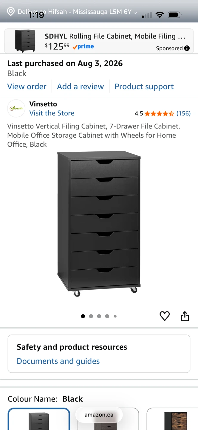 Vinsetto 7-Drawer Mobile File Cabinet Black only one week used - photo 2