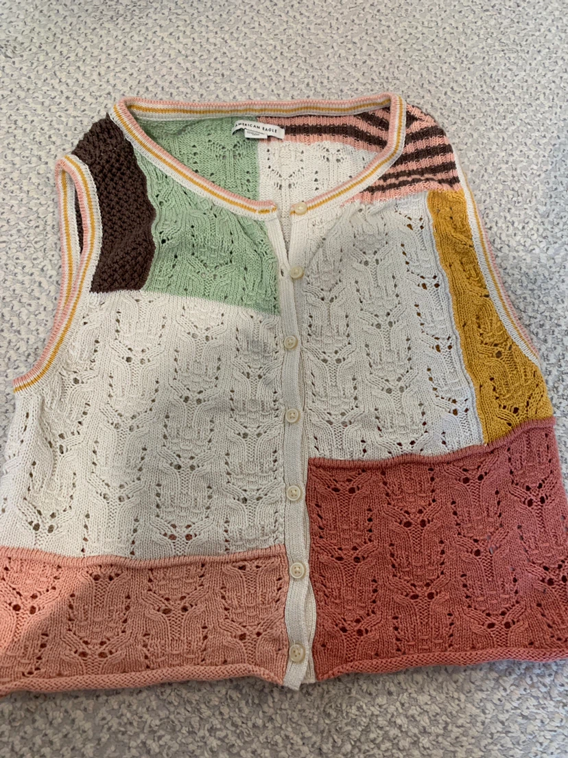 American Eagle Patchwork Sweater Vest XS