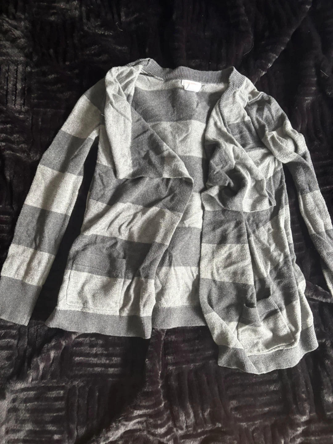 Striped grey open front cardigan