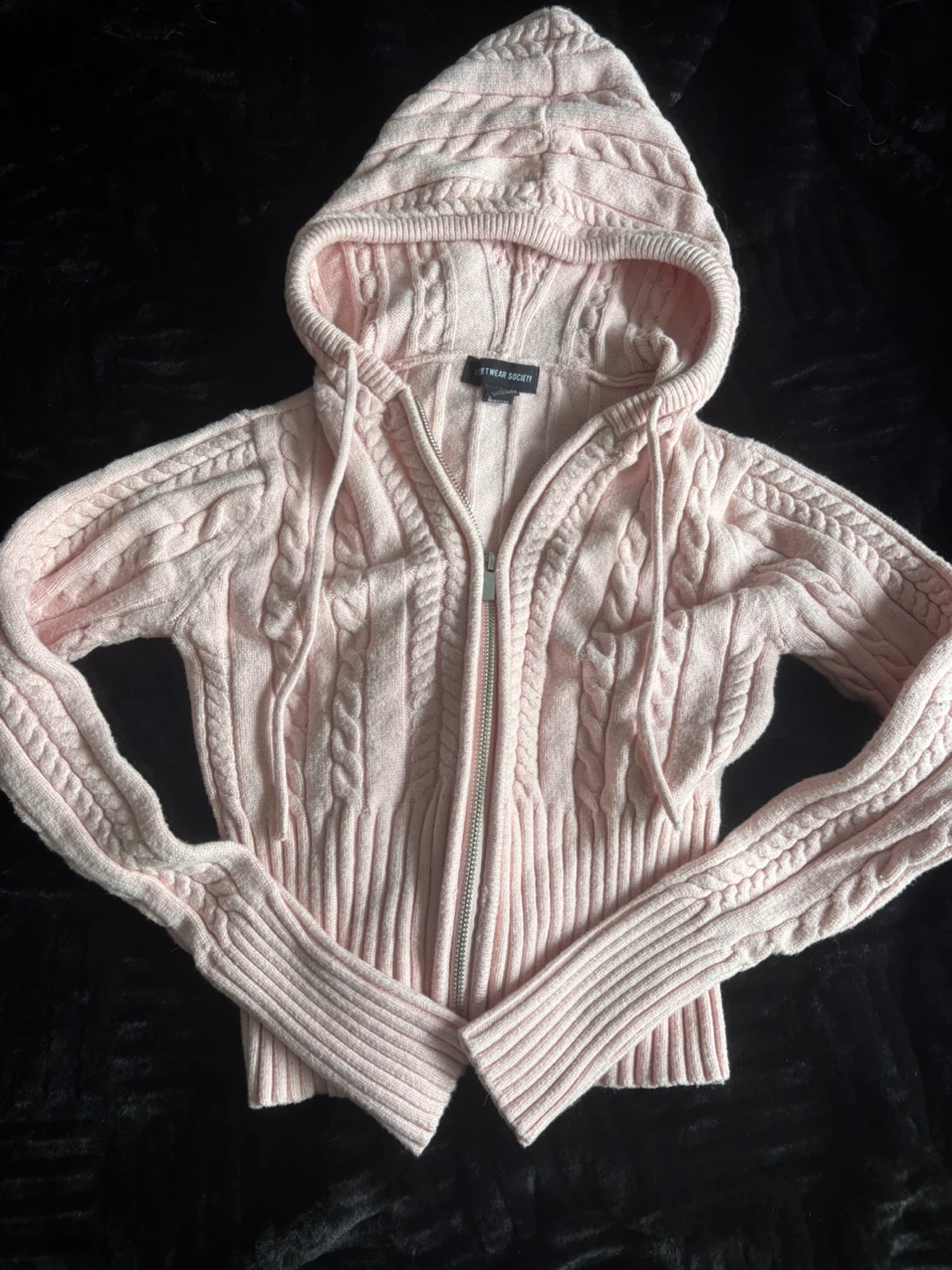 Streetwear Society pink cable knit zip-up hoodie