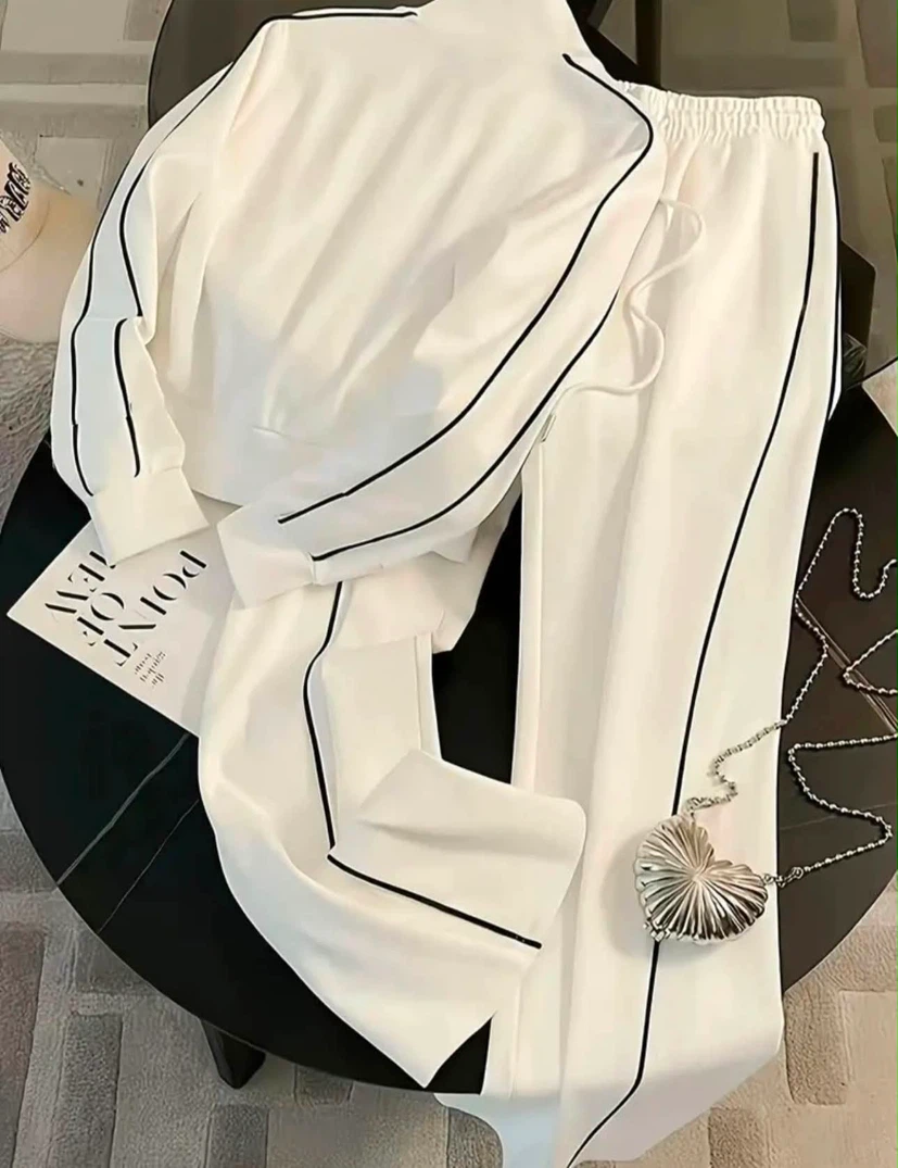 White Tracksuit Set with Black Trim - photo 2