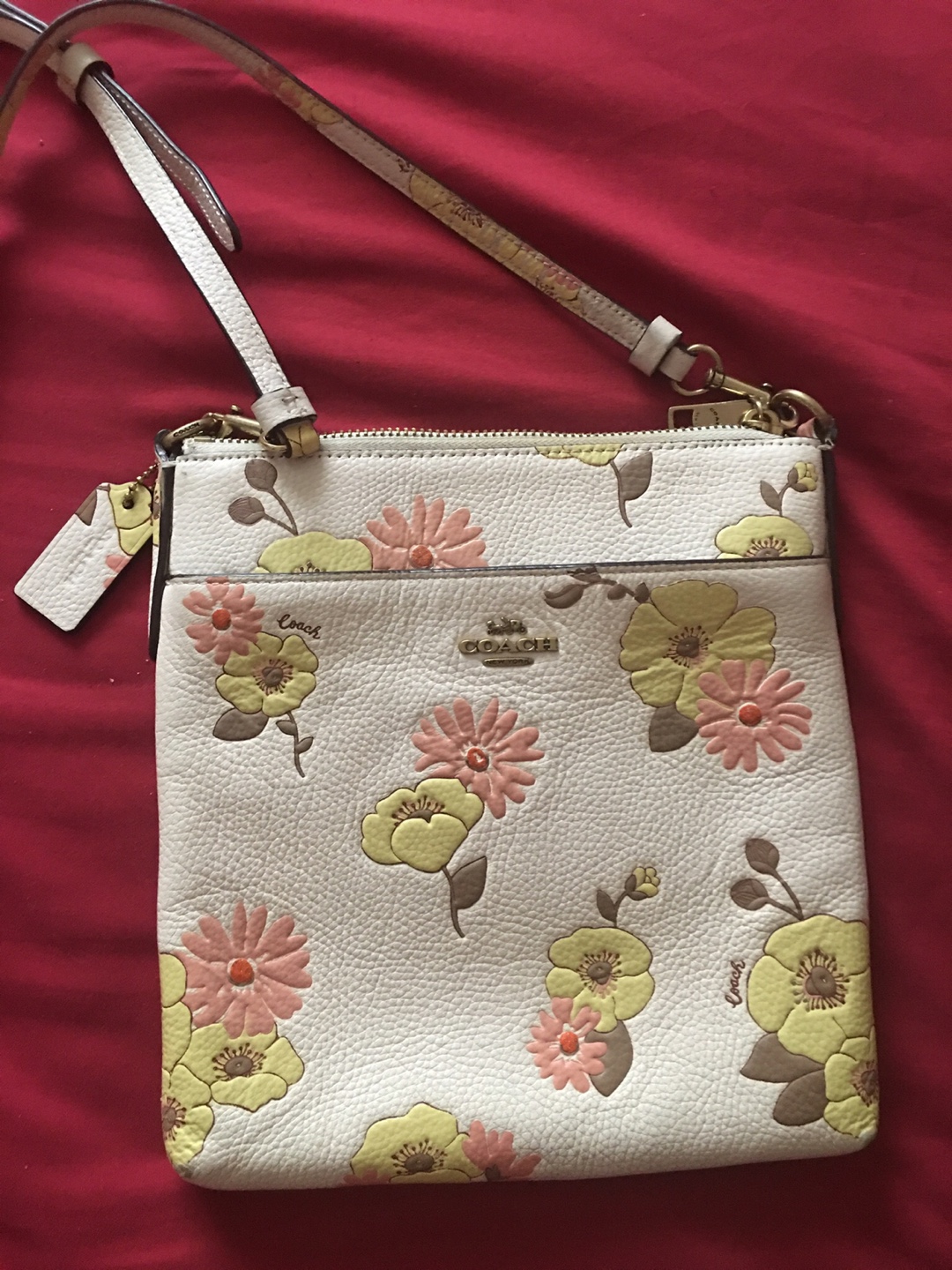 Coach White Floral Print Leather Crossbody Bag