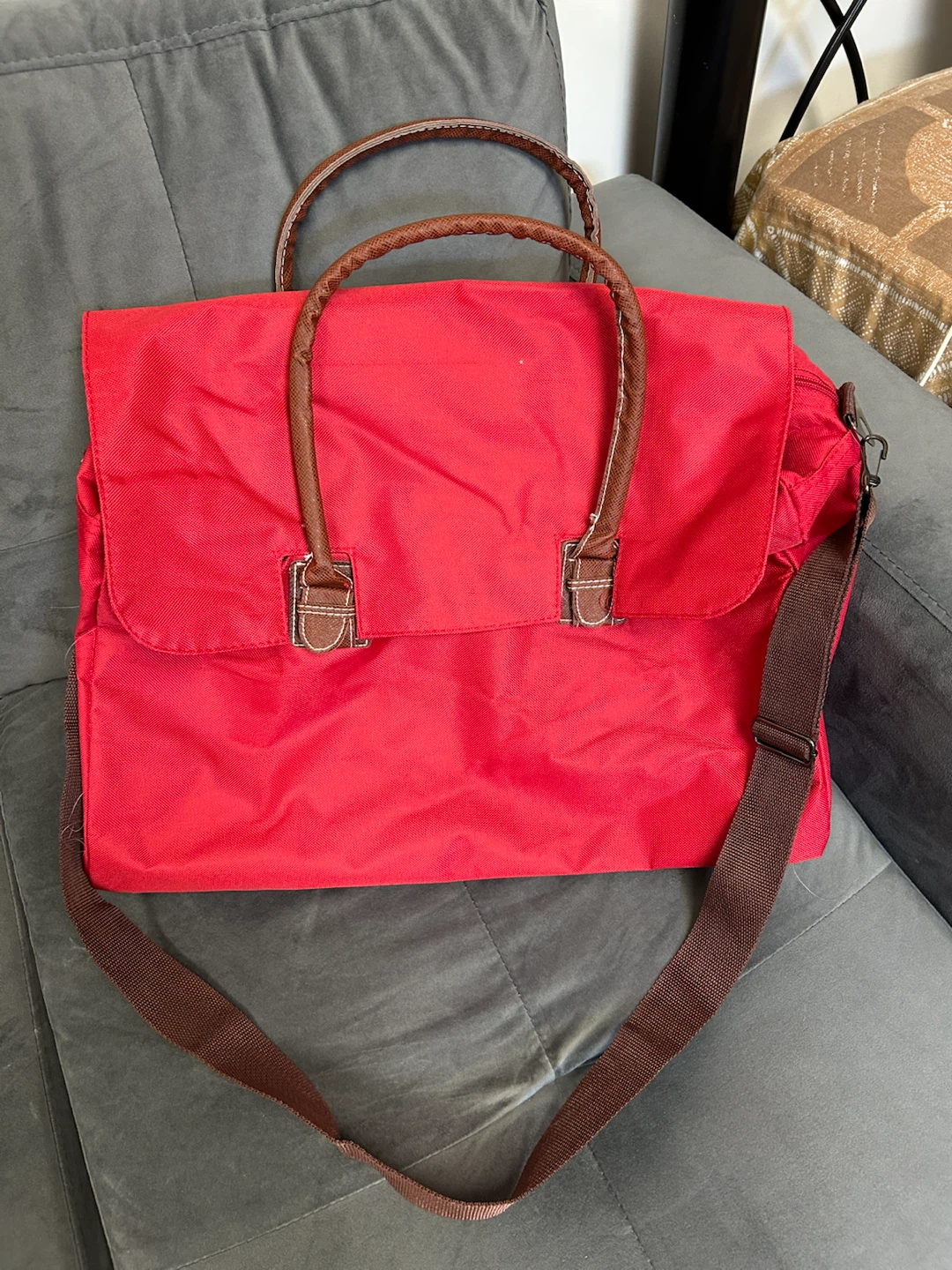 Red Bag with Handles and Shoulder Strap