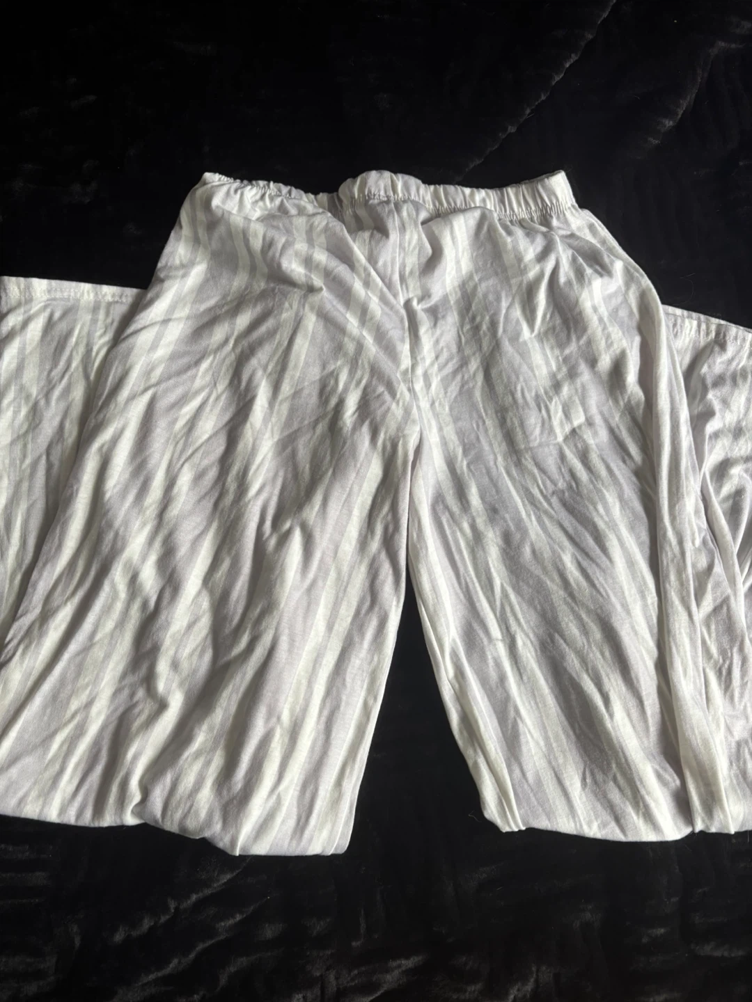 White and grey striped pajama pants