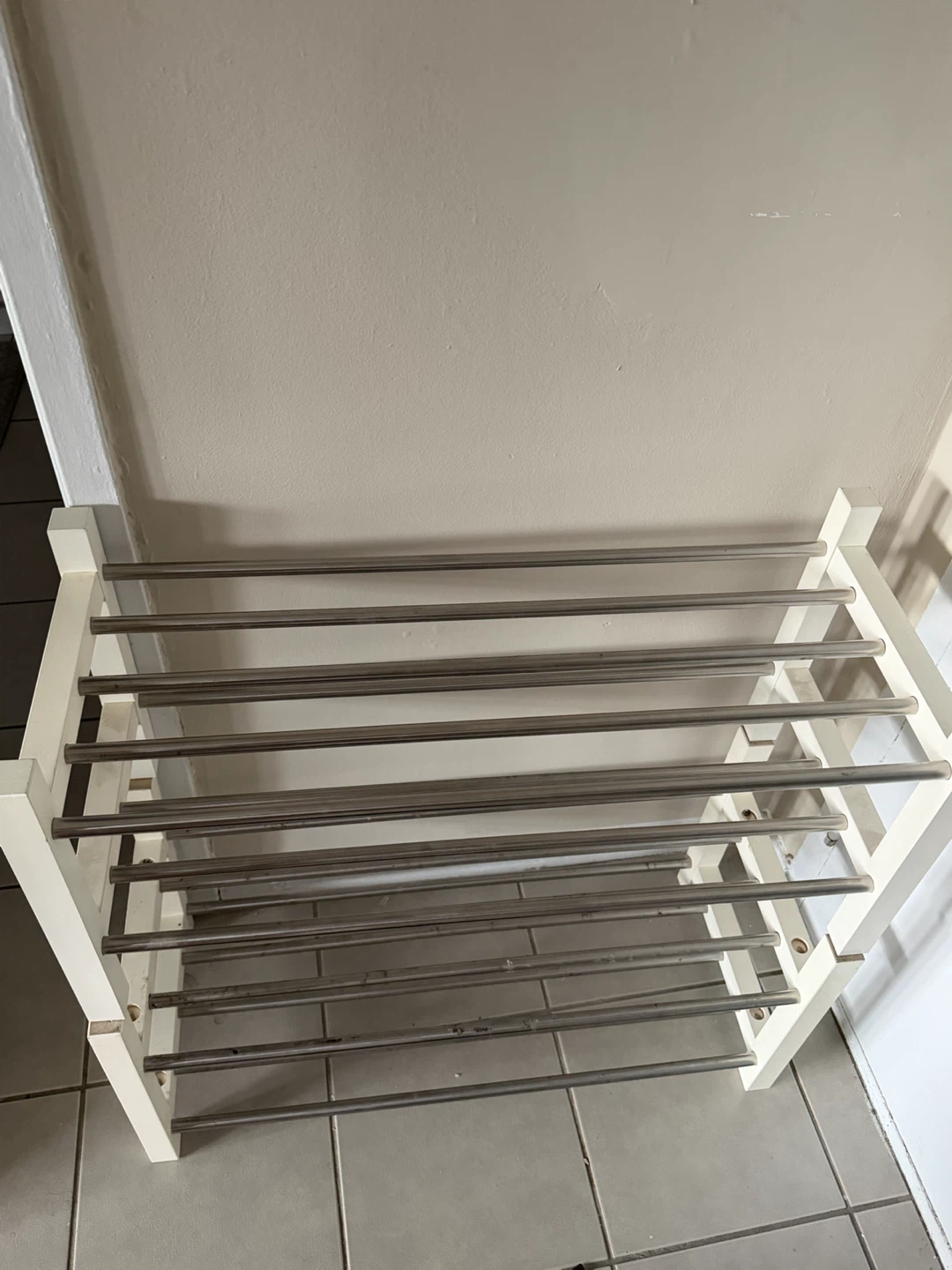 White Shoe Rack with Metal Shelves