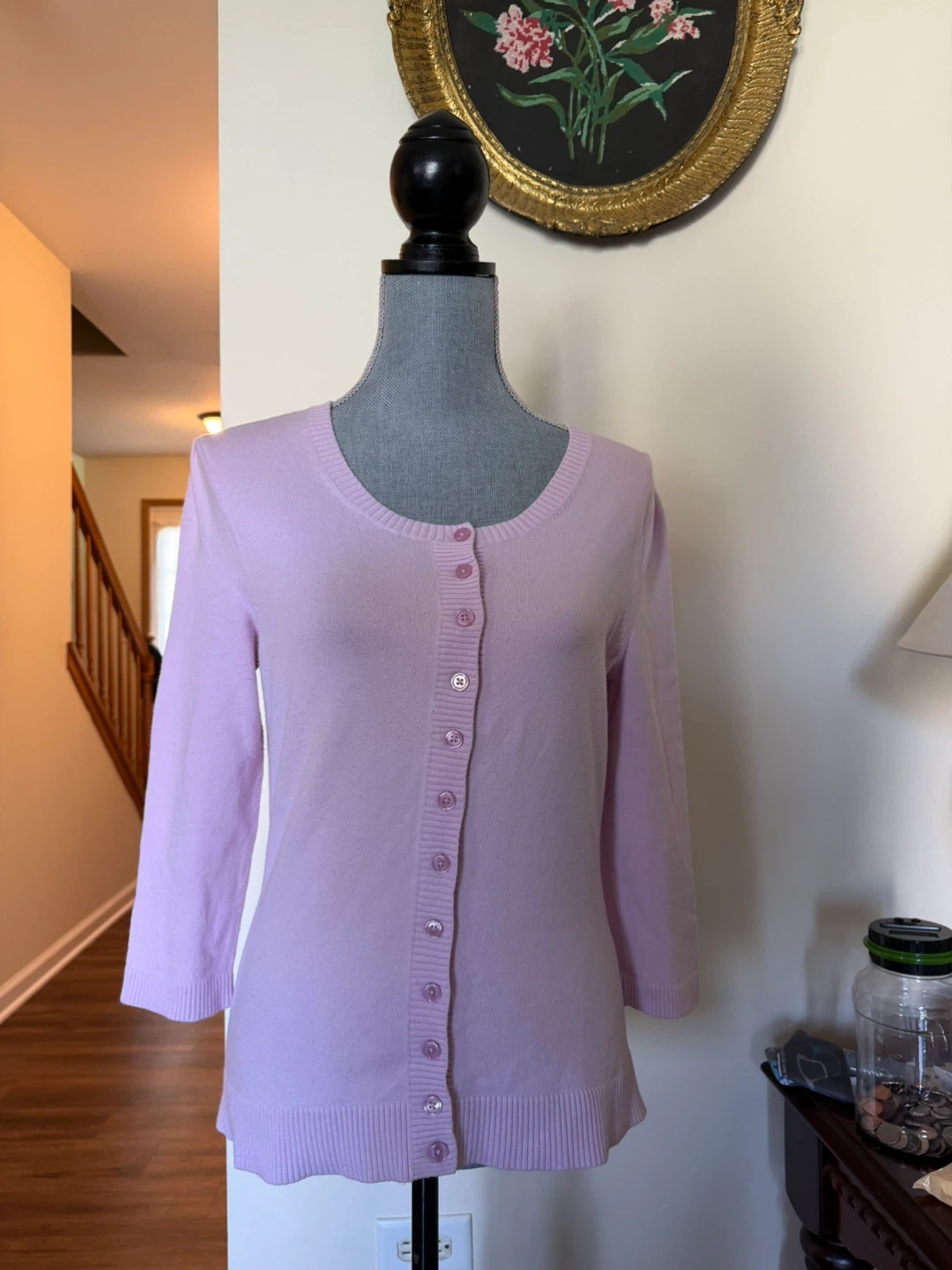 Pink 3/4 Sleeve Button Cardigan size M