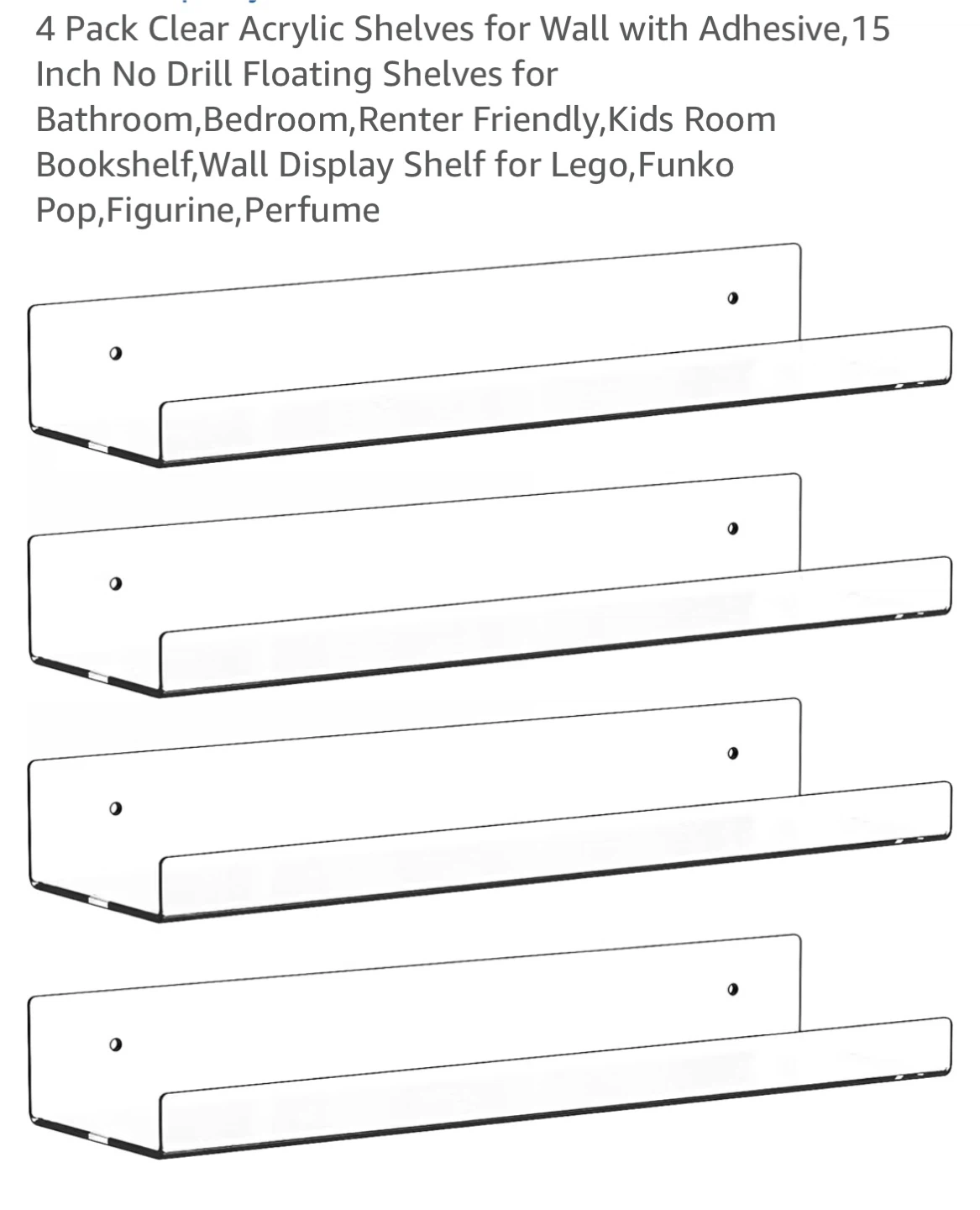 4 Pack Clear Acrylic Wall Shelves - 15 Inch - photo 2