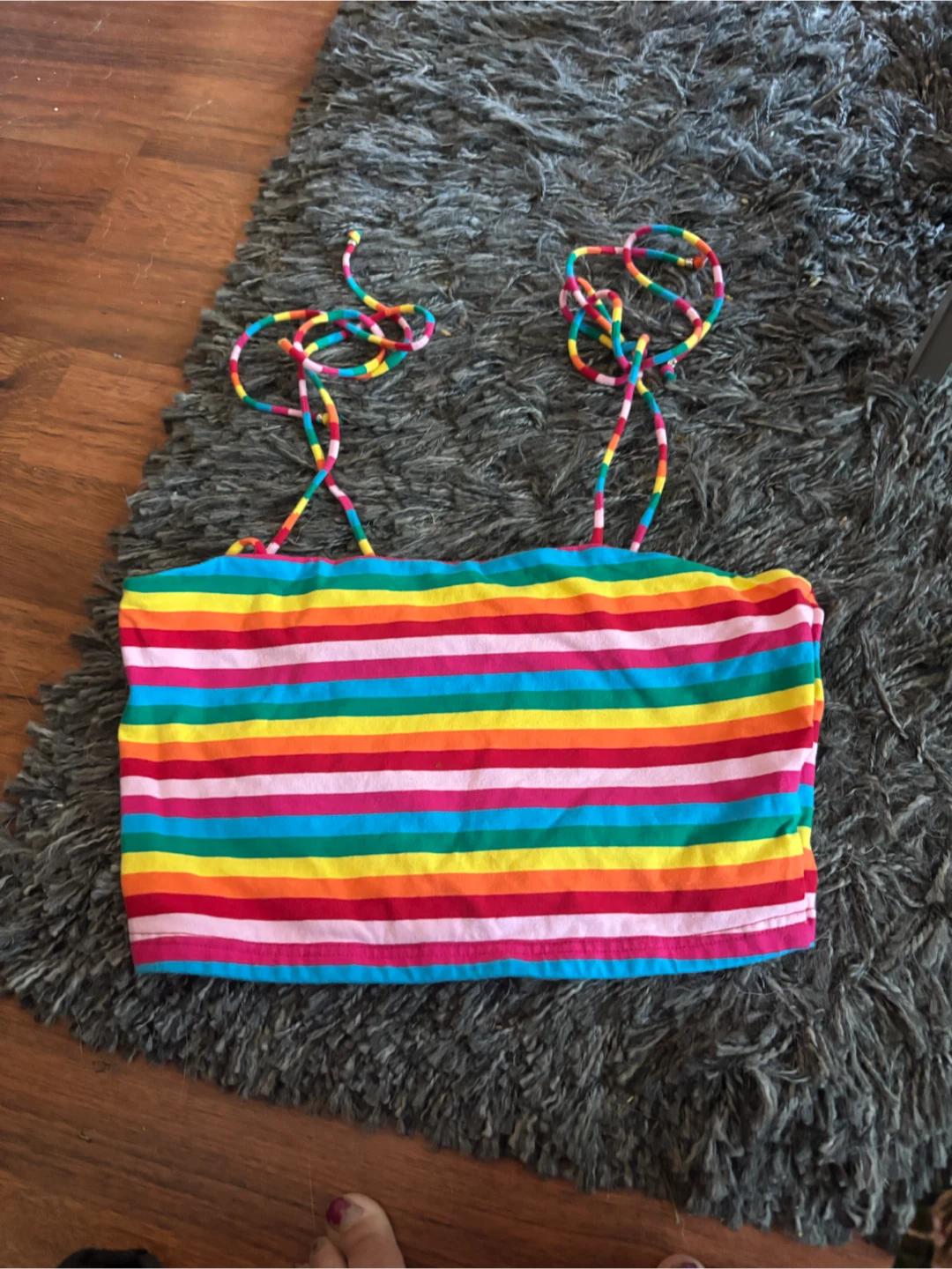 Rainbow Stripe Tube Top with Tie Straps. Size M/L