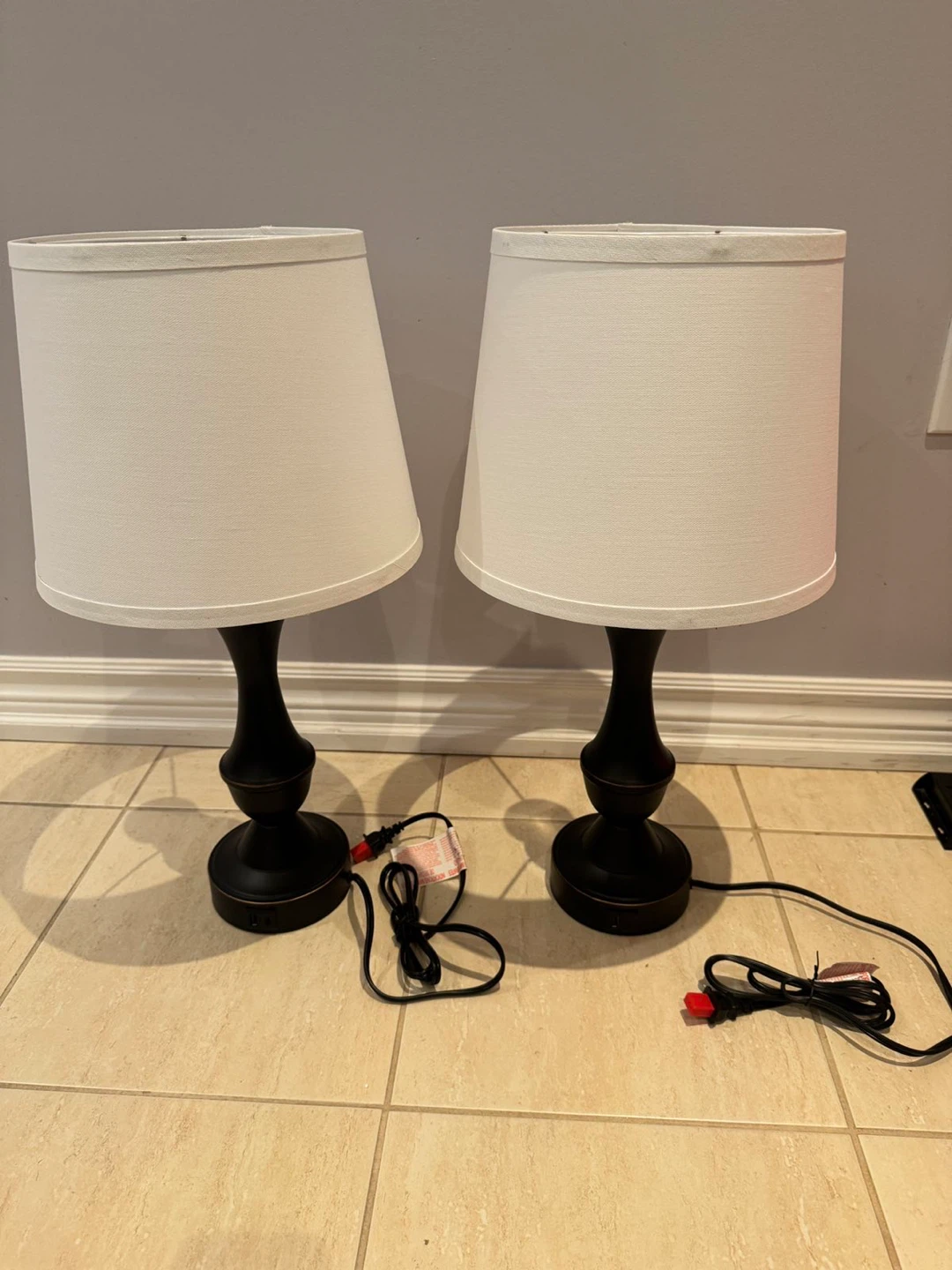 Set of 2 Black Table Lamps with USB Charging Ports