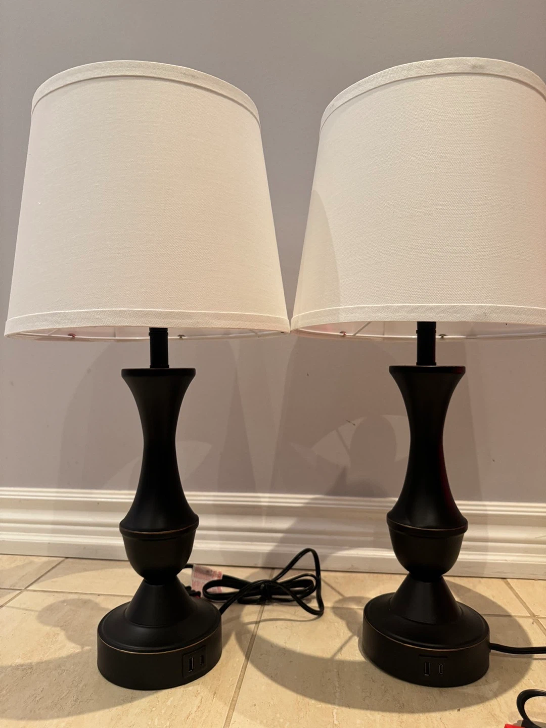 Set of 2 Black Table Lamps with USB Charging Ports - photo 2