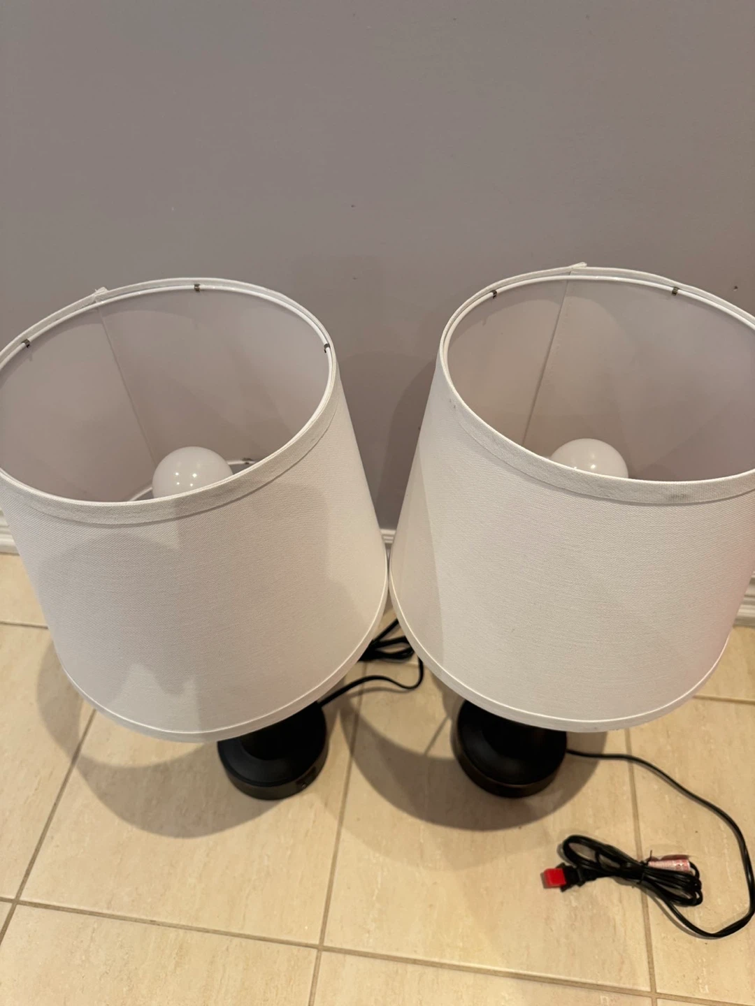 Set of 2 Black Table Lamps with USB Charging Ports - photo 4