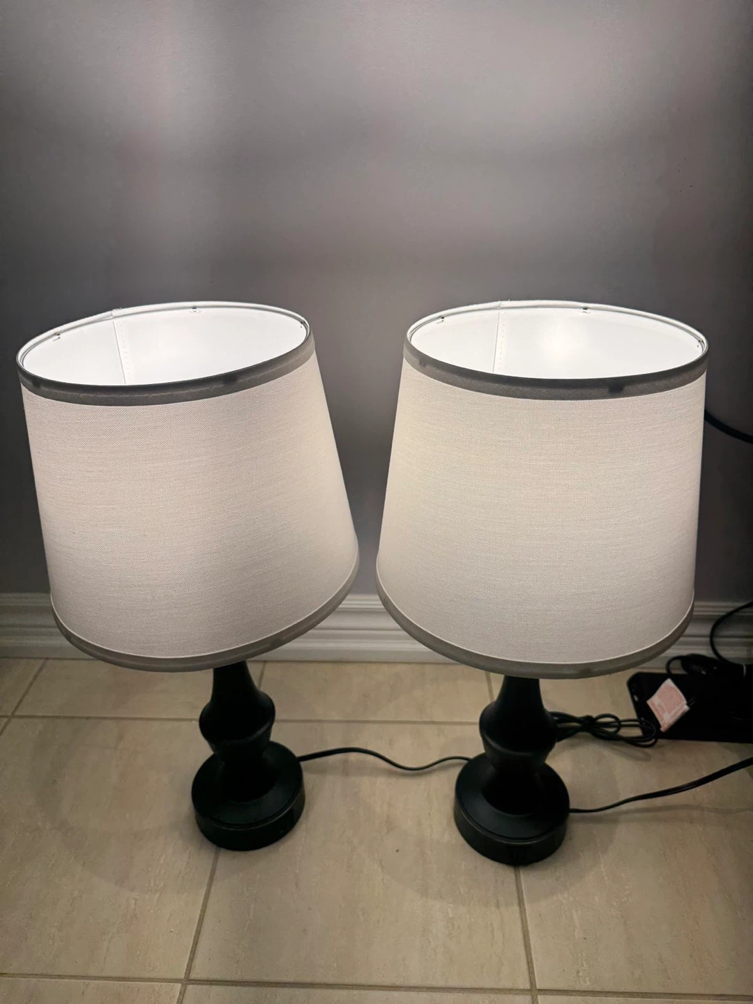 Set of 2 Black Table Lamps with USB Charging Ports - photo 5