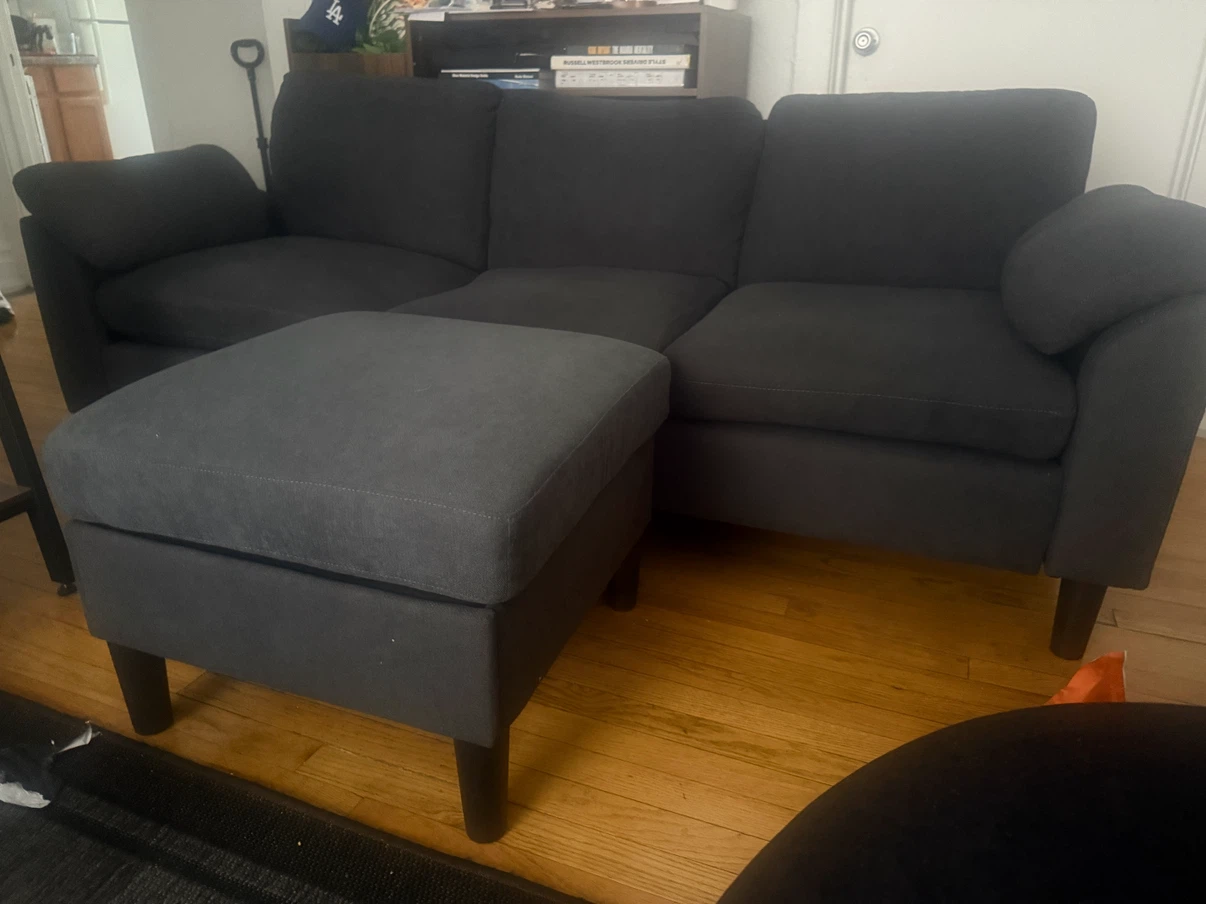 Dark Gray 3-Seater Sofa with Ottoman