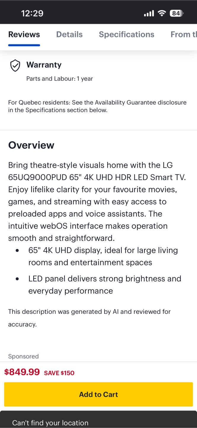 LG 65" 4K UHD HDR LED Smart TV - photo 2