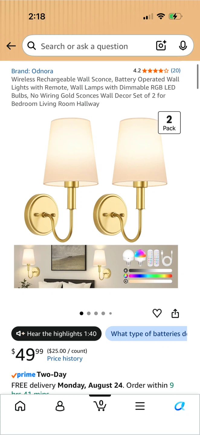 Wireless Rechargeable Wall Sconce Set of 2 - photo 2