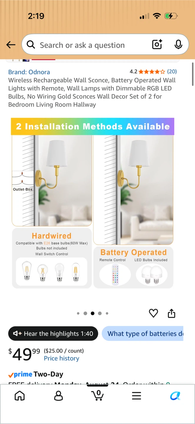 Wireless Rechargeable Wall Sconce Set of 2 - photo 4