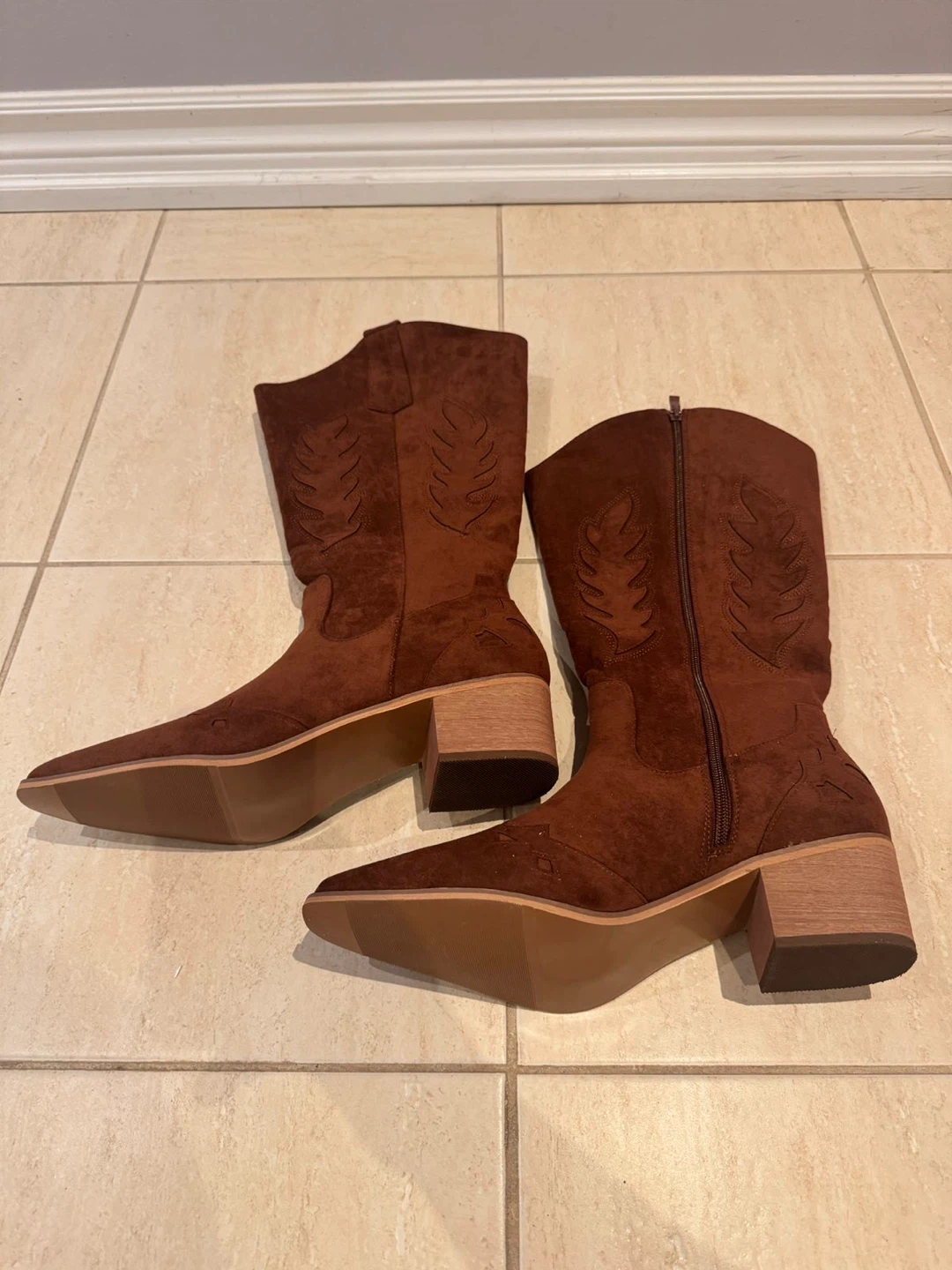 Brown Faux Suede Cowboy Boots - photo 2