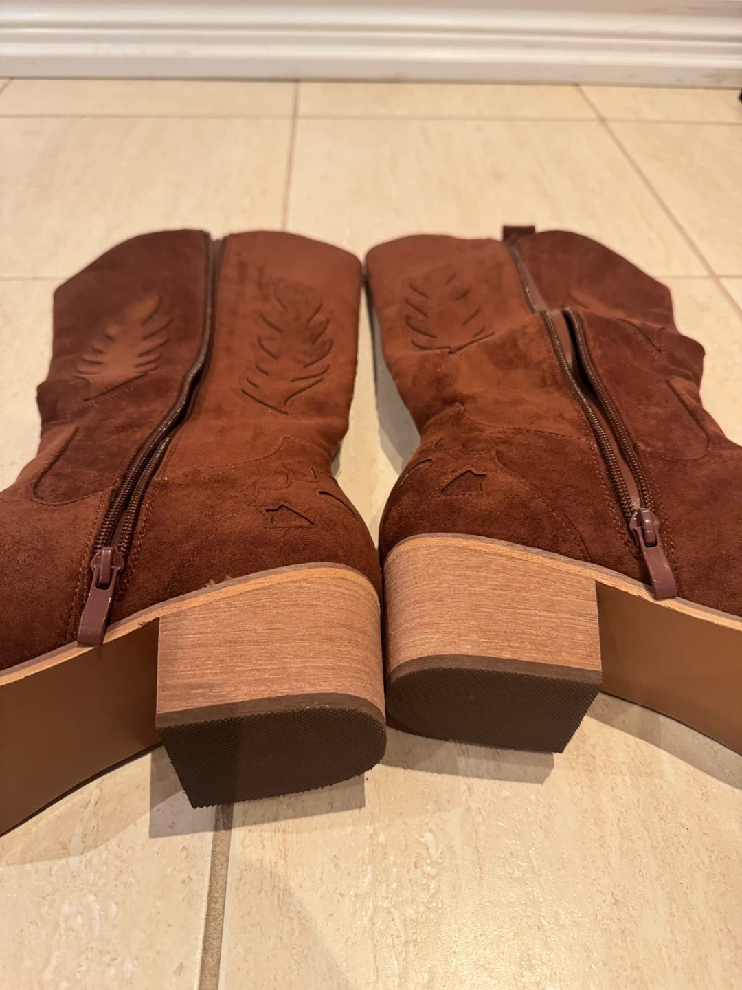 Brown Faux Suede Cowboy Boots - photo 3