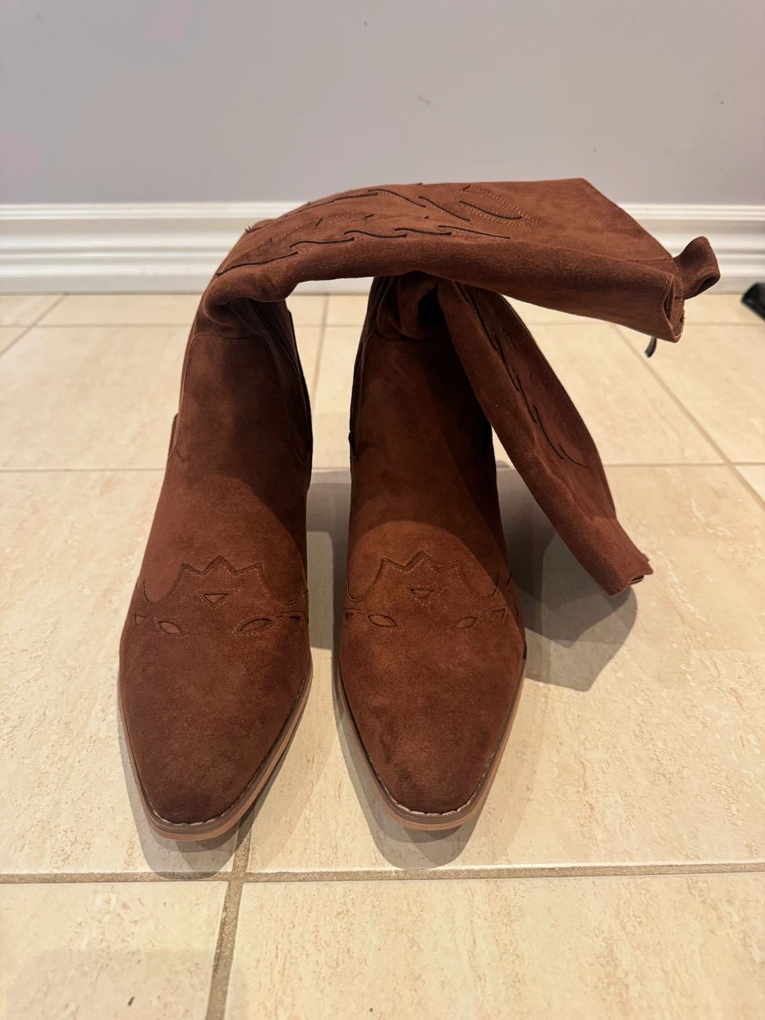 Brown Faux Suede Cowboy Boots - photo 4