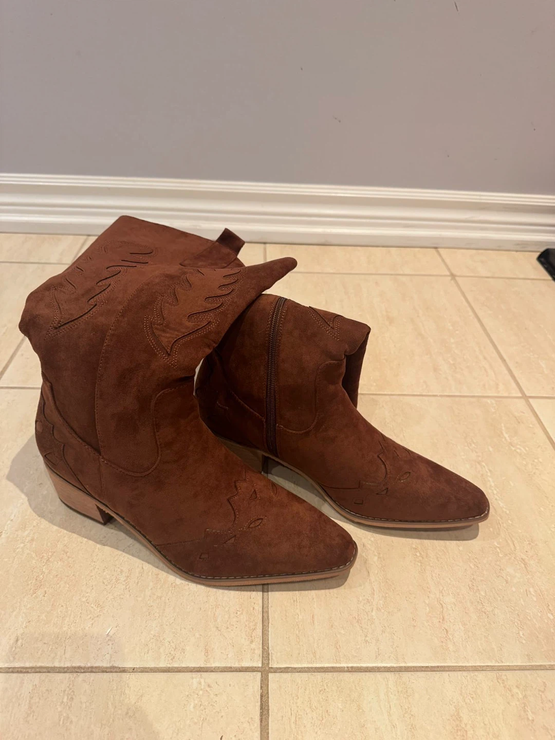 Brown Faux Suede Cowboy Boots - photo 5