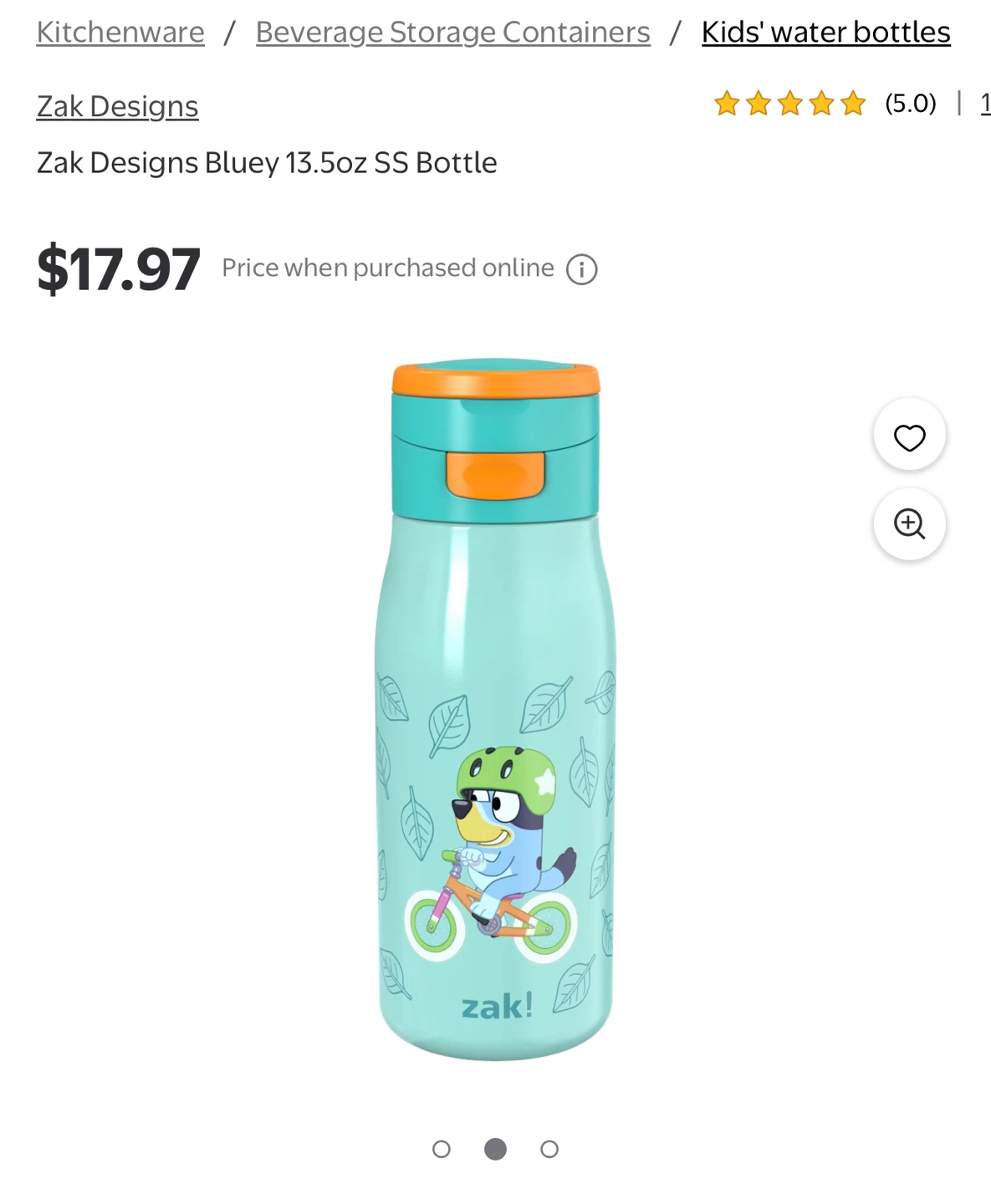 Zak Designs Bluey Stainless Steel Water Bottle 13.5oz