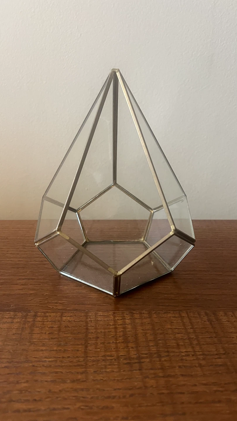 Clear Glass and Brass Geometric Teardrop Shaped Terrarium