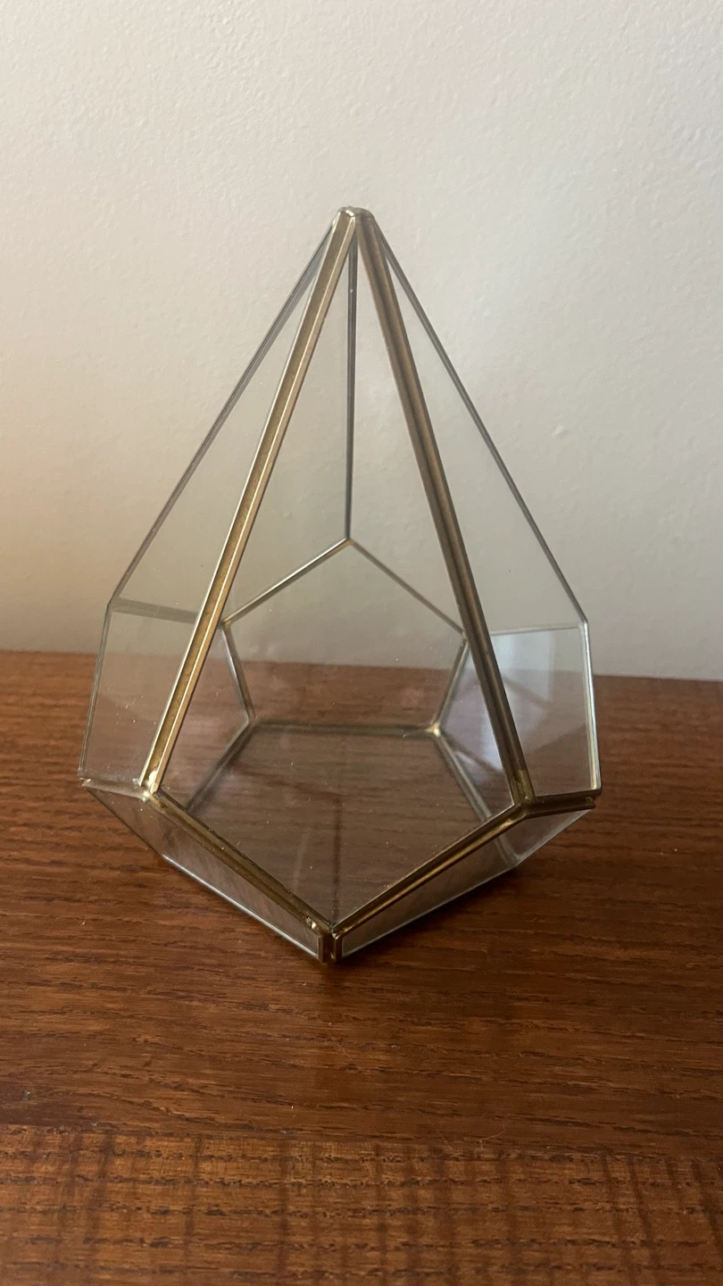 Clear Glass and Brass Geometric Teardrop Shaped Terrarium - photo 3