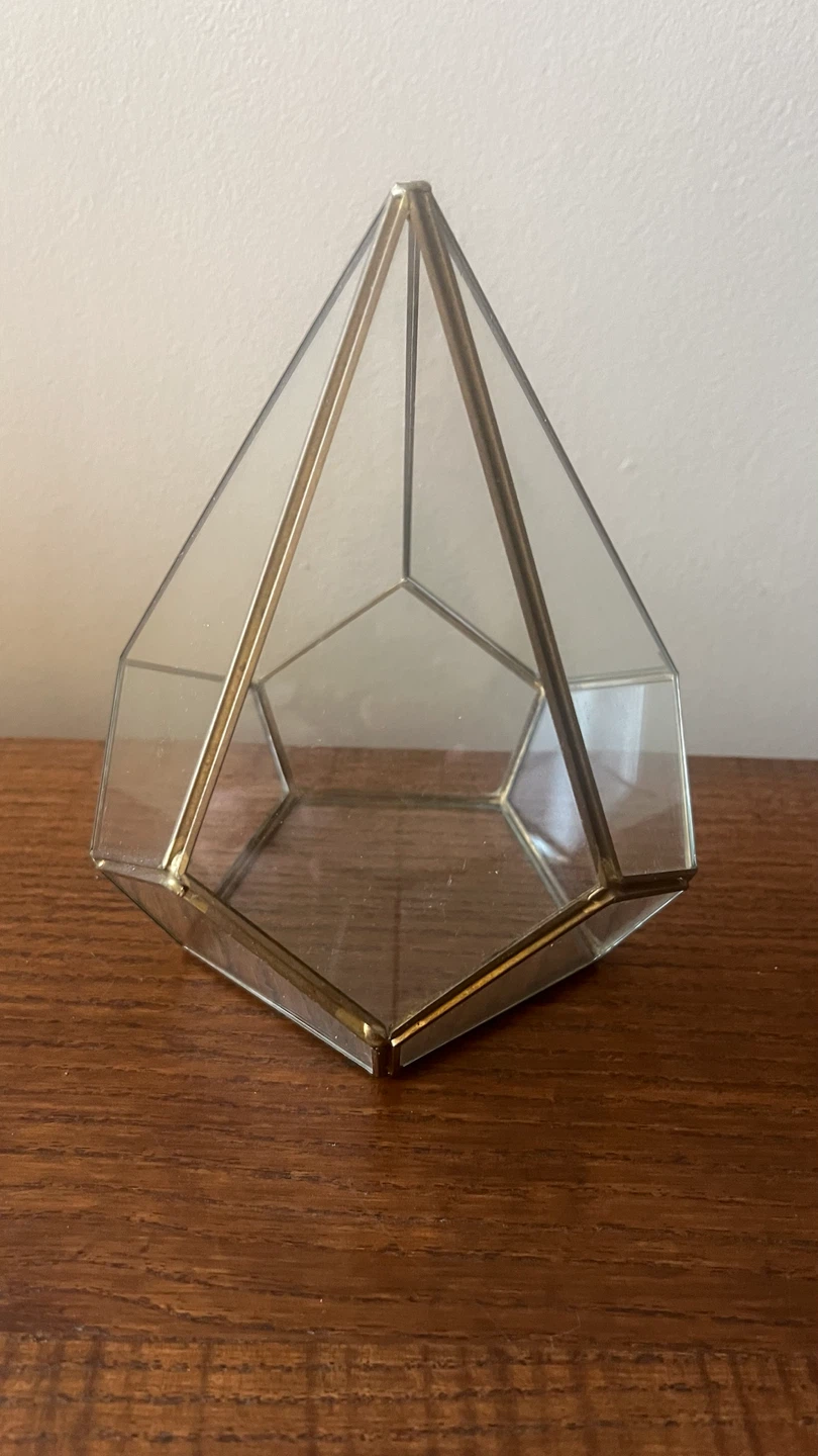 Clear Glass and Brass Geometric Teardrop Shaped Terrarium - photo 4
