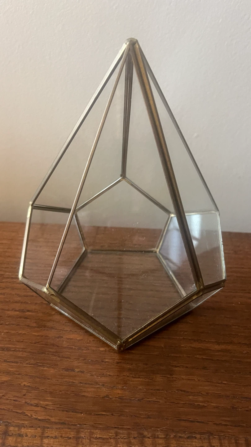 Clear Glass and Brass Geometric Teardrop Shaped Terrarium - photo 5
