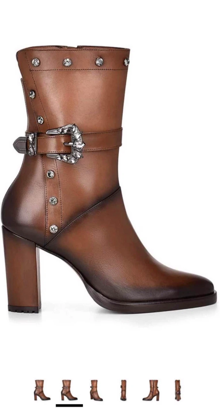 Franco Cuadra Brown Leather Studded Buckle Boots