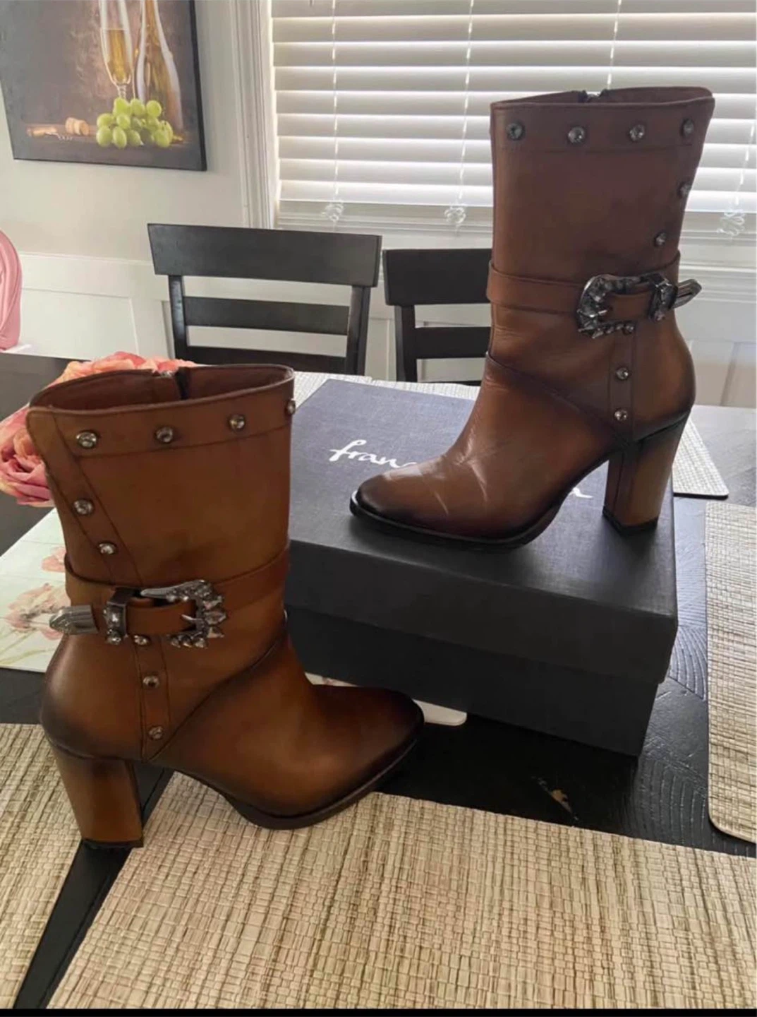 Franco Cuadra Brown Leather Studded Buckle Boots - photo 2