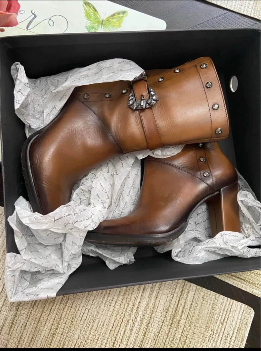 Franco Cuadra Brown Leather Studded Buckle Boots - photo 3