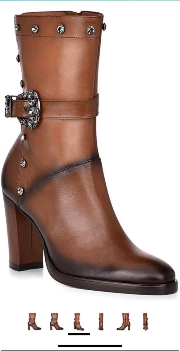 Franco Cuadra Brown Leather Studded Buckle Boots - photo 4