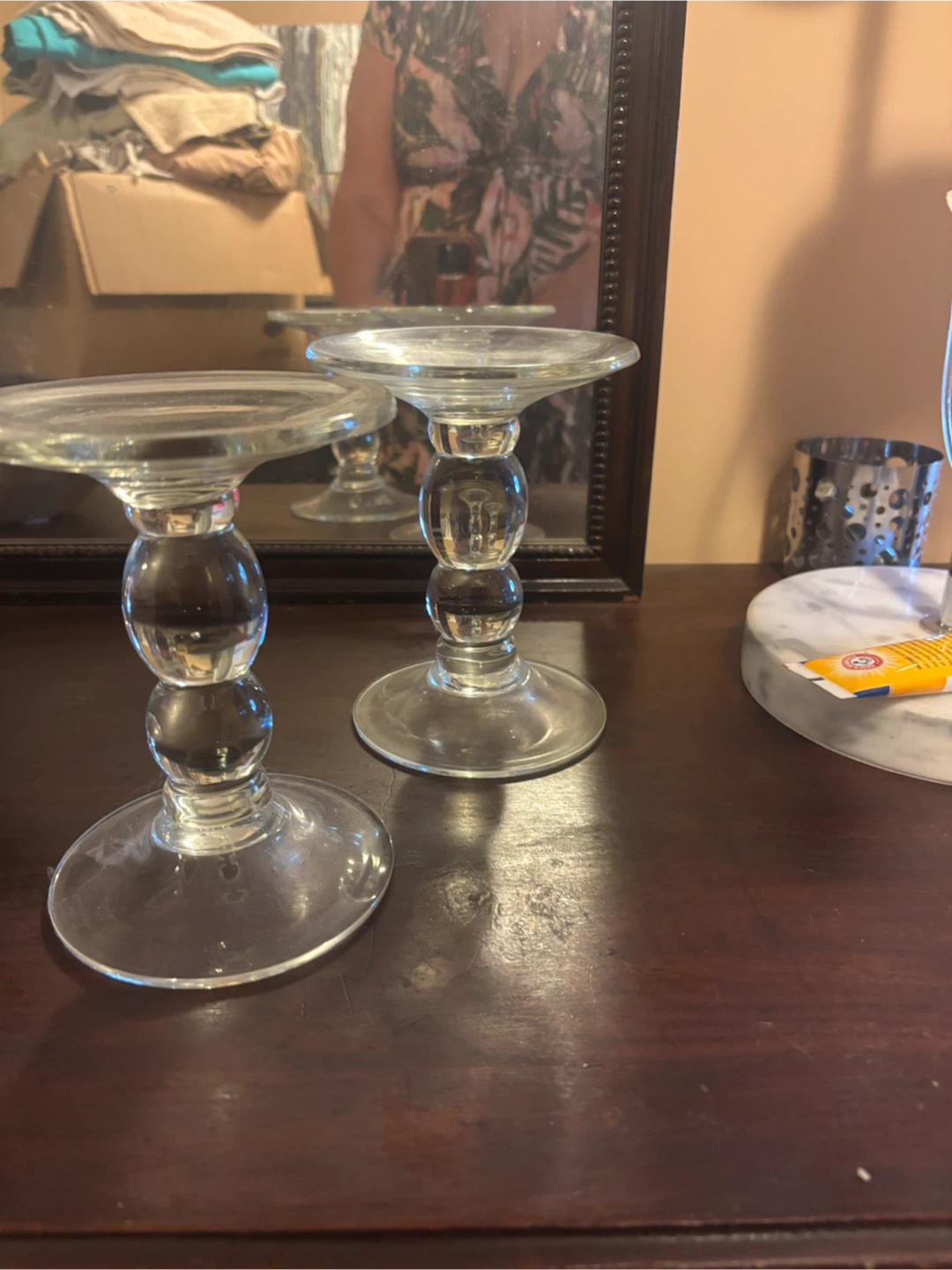 Glass Pillar Candle Holders - Set of 2