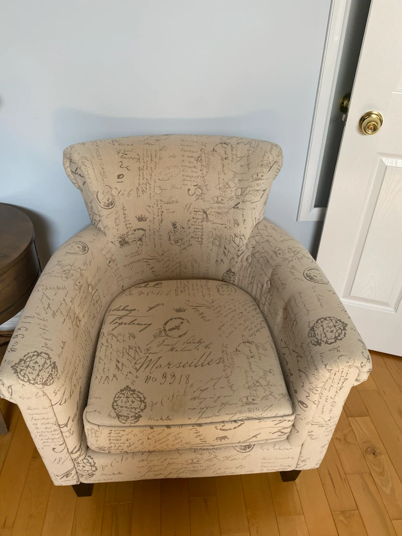 Cream Accent Chair with Script Pattern