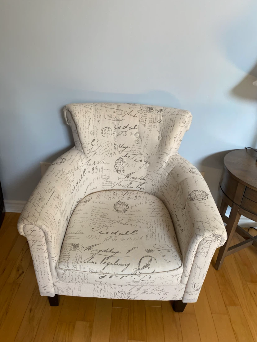 Cream Accent Chair with Script Pattern - photo 2